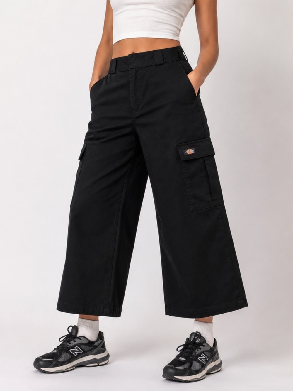 Dickies Black Wide Leg Cargo Crop Pants Y2K Utility Streetwear 10R